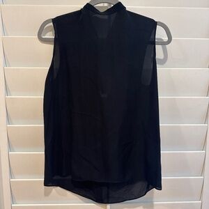 VINCE EUC Black Silk Sleeveless Mock Neck Tie Shell Top Blouse M